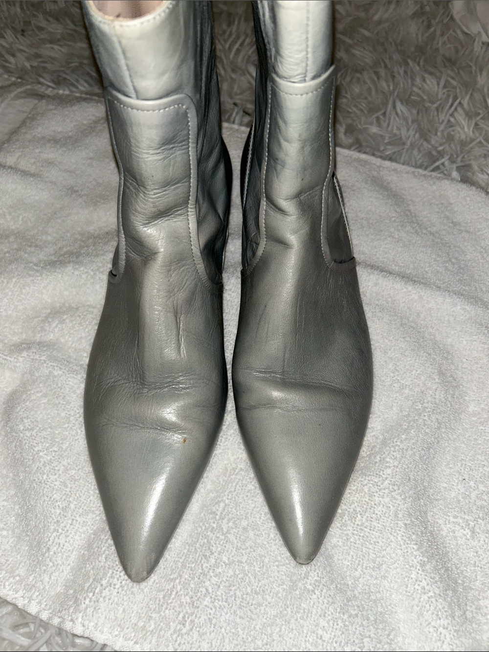Zara Gray Pointed Toe Leather Ankle Boots